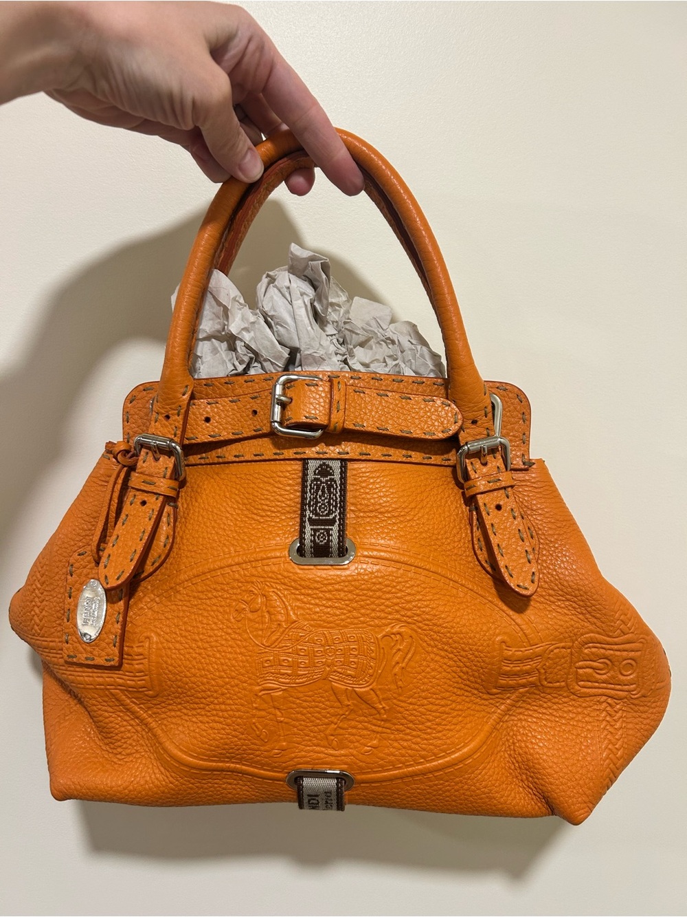 FENDI Orange Selleria Leather Villa Borghese Tote Handbag - Picture 2 of 16